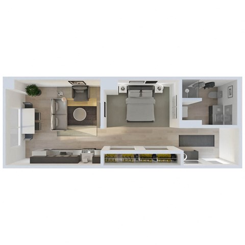 Floor plan for 1 bed, 1 bath, 528 sqft
